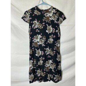 Women’s Oriental Black Floral Dress Small Asian cottage Whimsygoth Grannycore